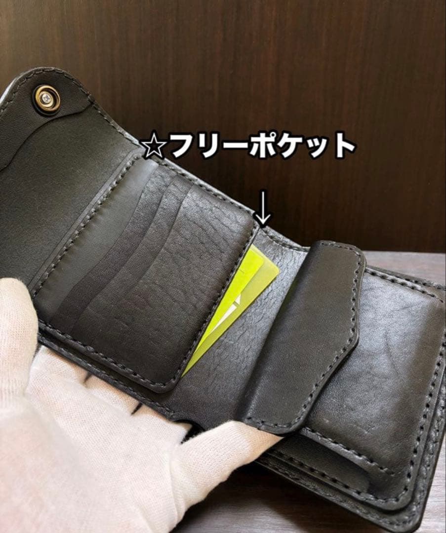 牛ヌメ革　ハンドメイド　折り財布　栃木レザー（サドルレザー）メンズ　ライダース