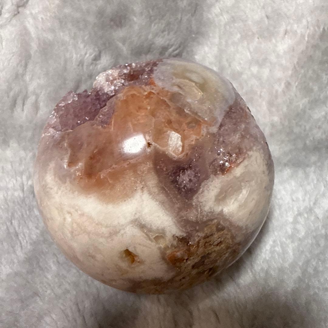 ピンクアメジスト 瑪瑙共生 ジオード スフィア 花付き 母岩あり
