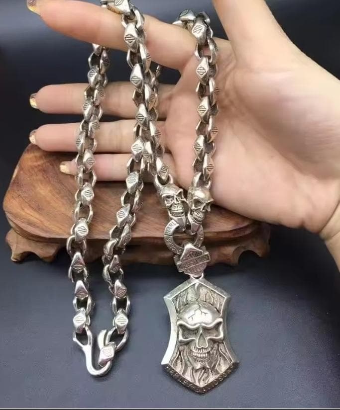 Harley-Davidson風スカルネックレスシルバー925刻印ヴィンテージ