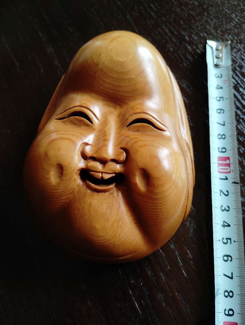 木製面　おかめ 　お多福　お福　木彫り　頬ぷっくり　鼻ぺちゃ　 エクボが可愛い面