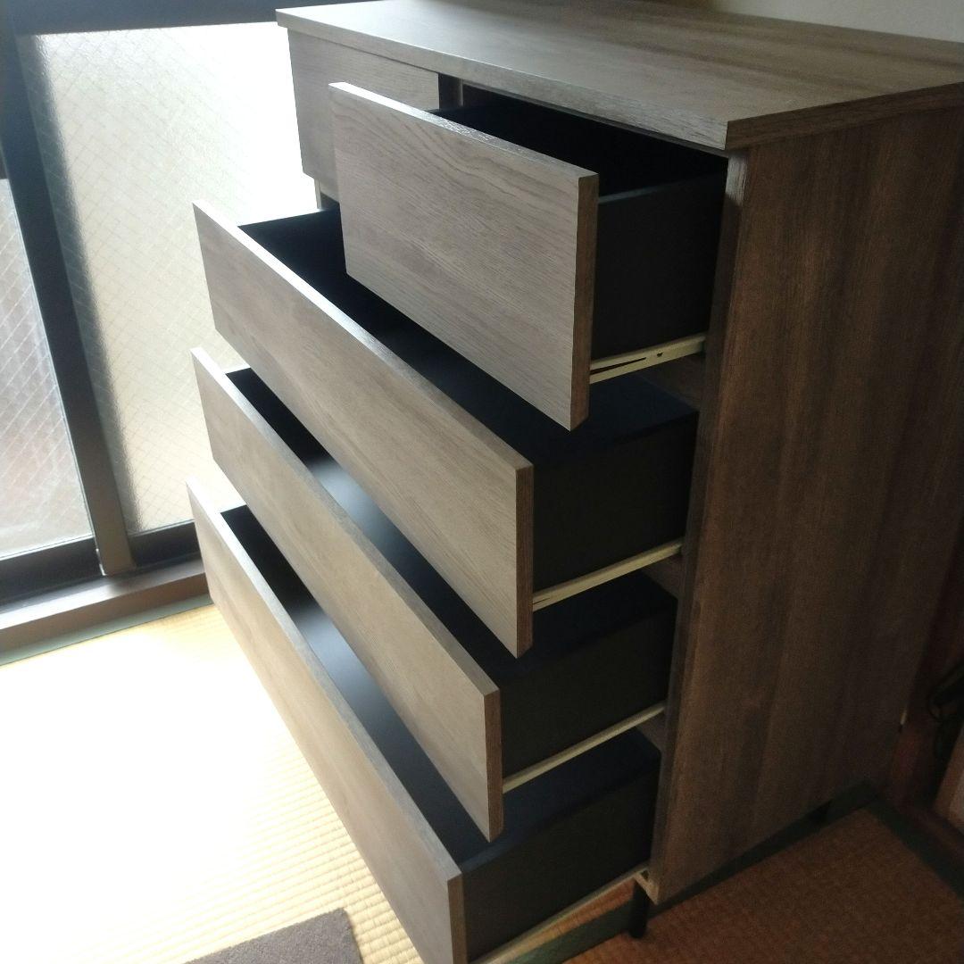 （10/16に終了）木製チェスト グレー 5引き出し