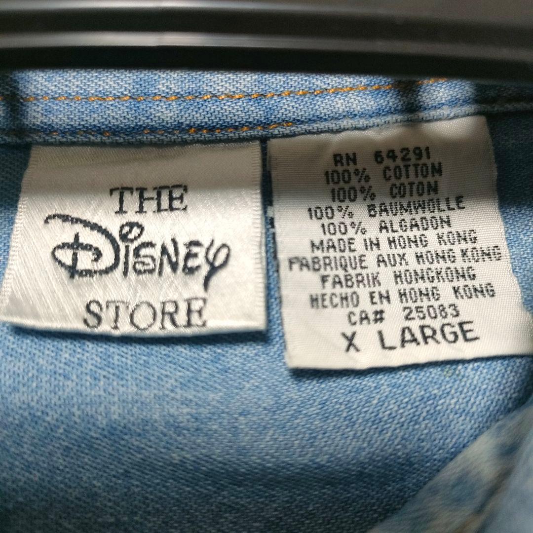 【90s香港製】ディズニー デニムシャツ 刺繍 ミッキー XL オールド古着