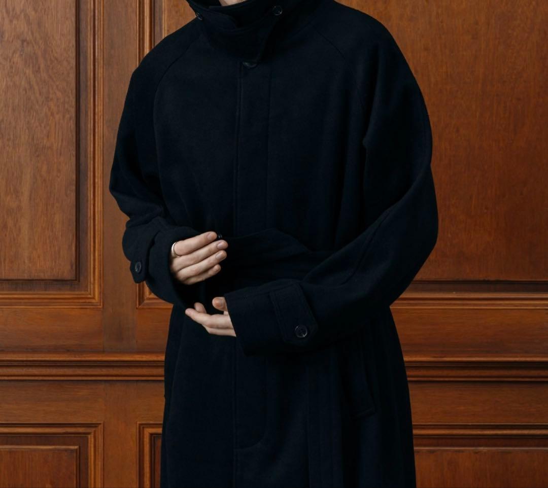 LURAKU ウールステンカラーロングコート　ブラックM