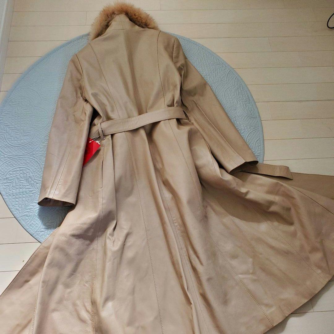 未使用 シープレザー ウエストベルト ブルーフォックス ロングコート Mサイズ