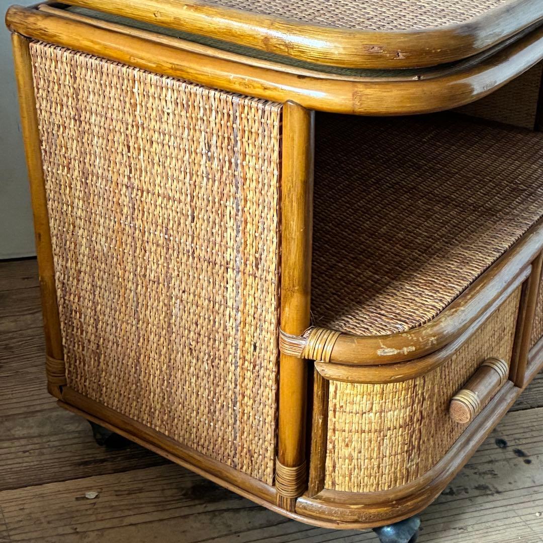 ヴィンテージ ラタン TVボード 回転式 ラック テレビ台
