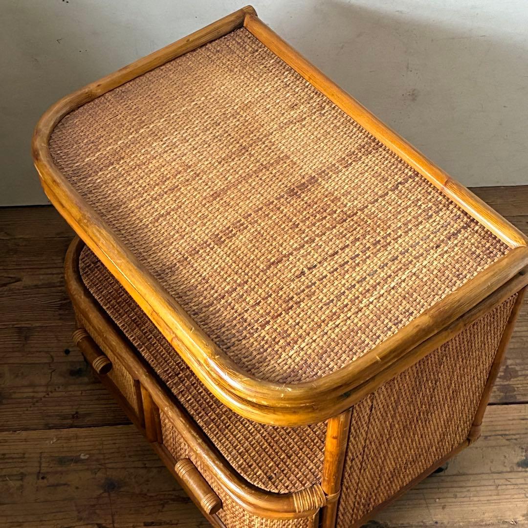 ヴィンテージ ラタン TVボード 回転式 ラック テレビ台