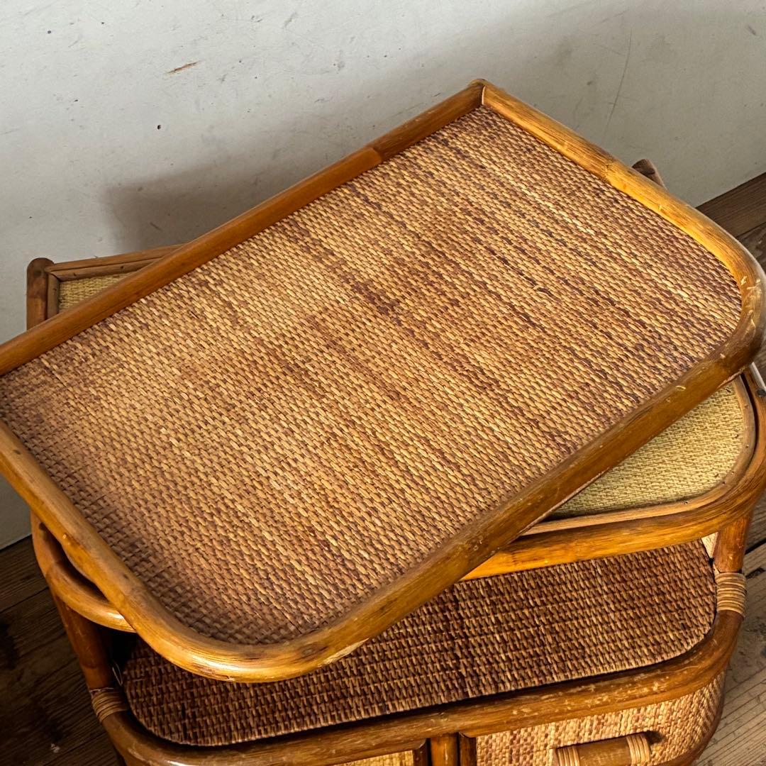 ヴィンテージ ラタン TVボード 回転式 ラック テレビ台