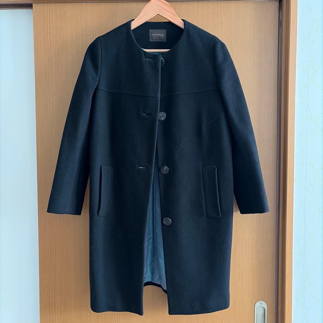 TOMORROWLAND ブラック ノーカラーロングコート サイズ40