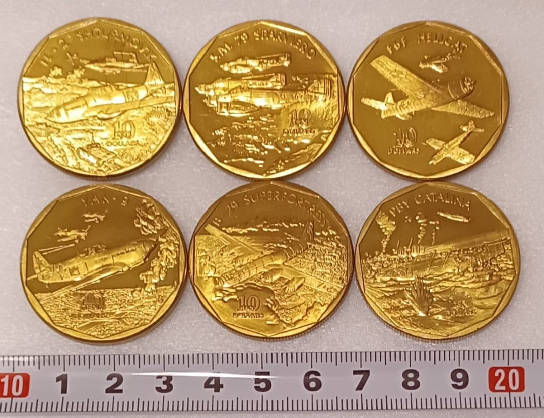 第二次世界大戦の戦闘機 航空機 10ドル硬貨6点 1991年 マーシャル諸島