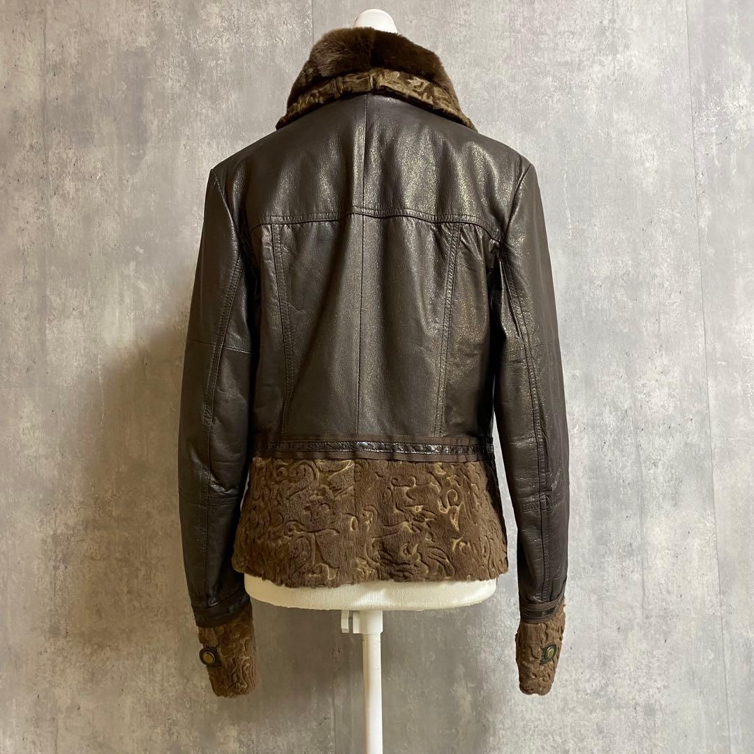 VINTAGE 希少デザイン レッキスファー ラムレザー ジャケット ラメ加工