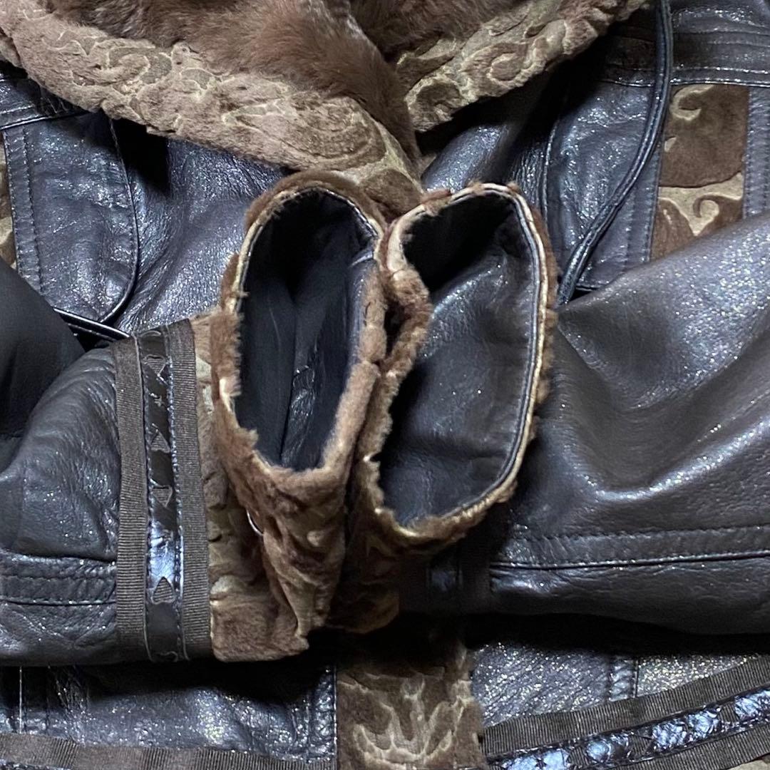 VINTAGE 希少デザイン レッキスファー ラムレザー ジャケット ラメ加工