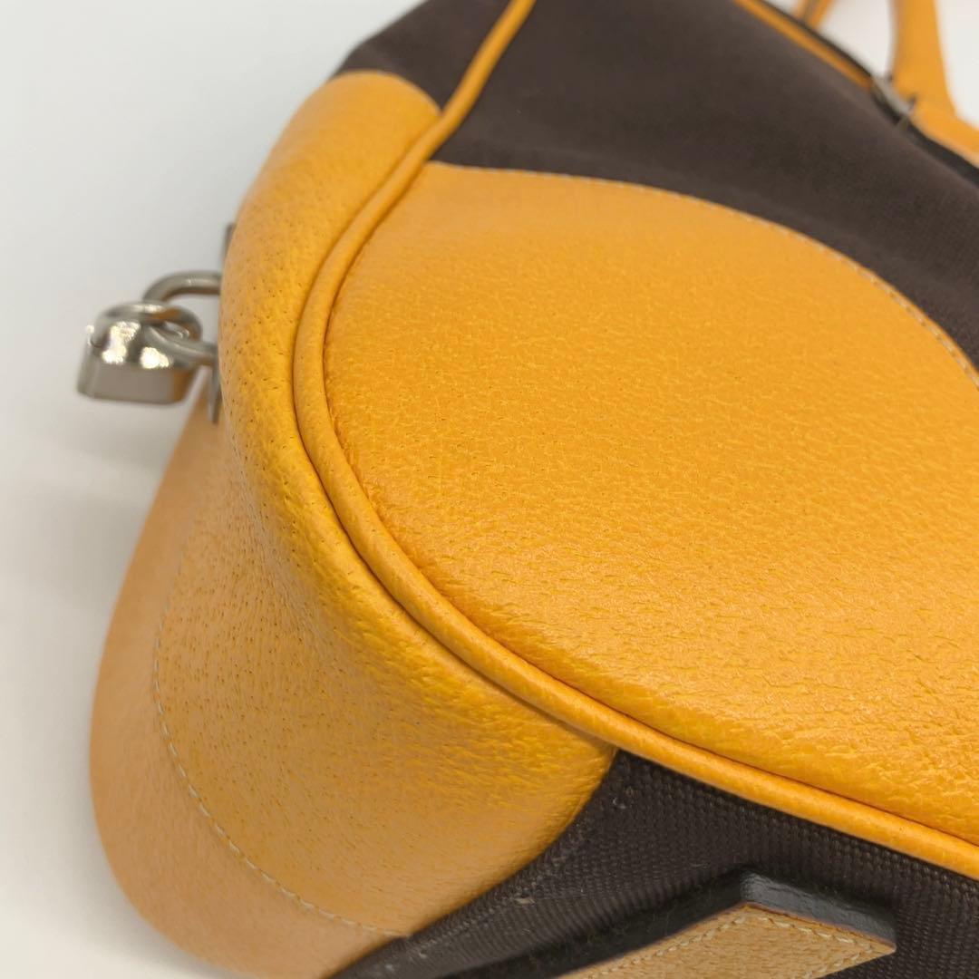 PRADA 三角ロゴプレート キャンバス レザー ミニボストン ハンドバッグ