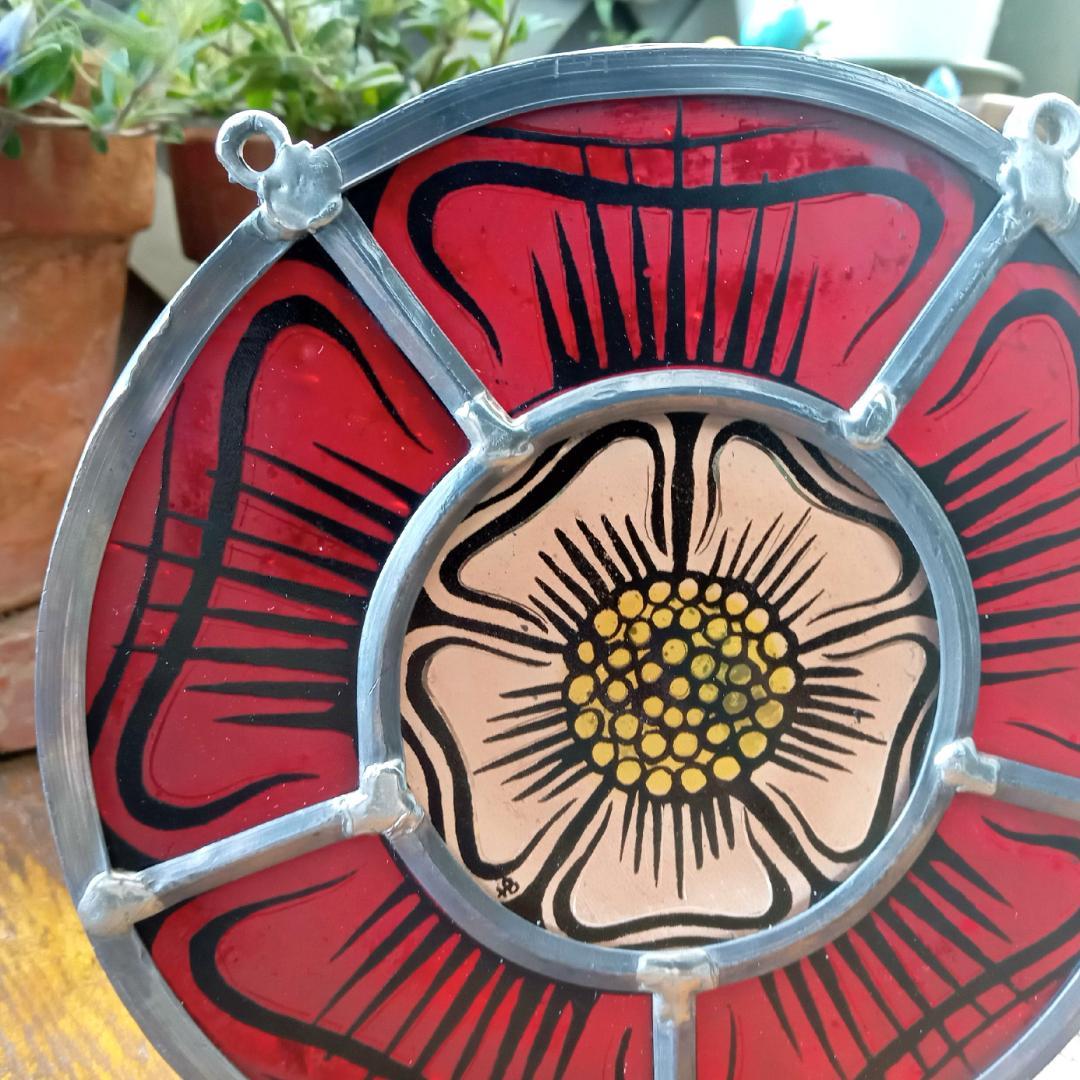 アメリカ ステンドグラス 中世風 教会風 花文様バラ窓グラスマスターズ社 花紋様