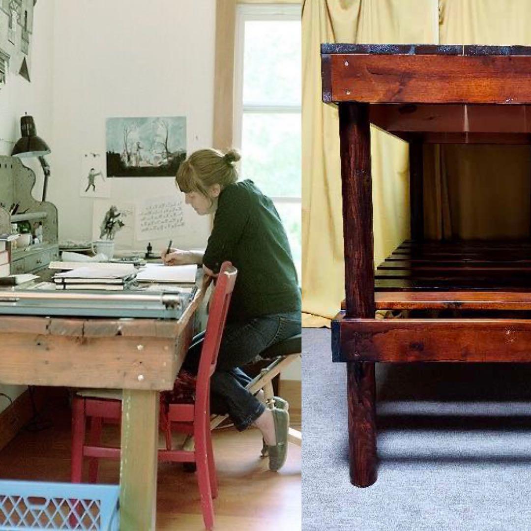 北欧家具 木製 アンティーク 大型作業台 テーブル 書斎デスク 収納 店什器展示