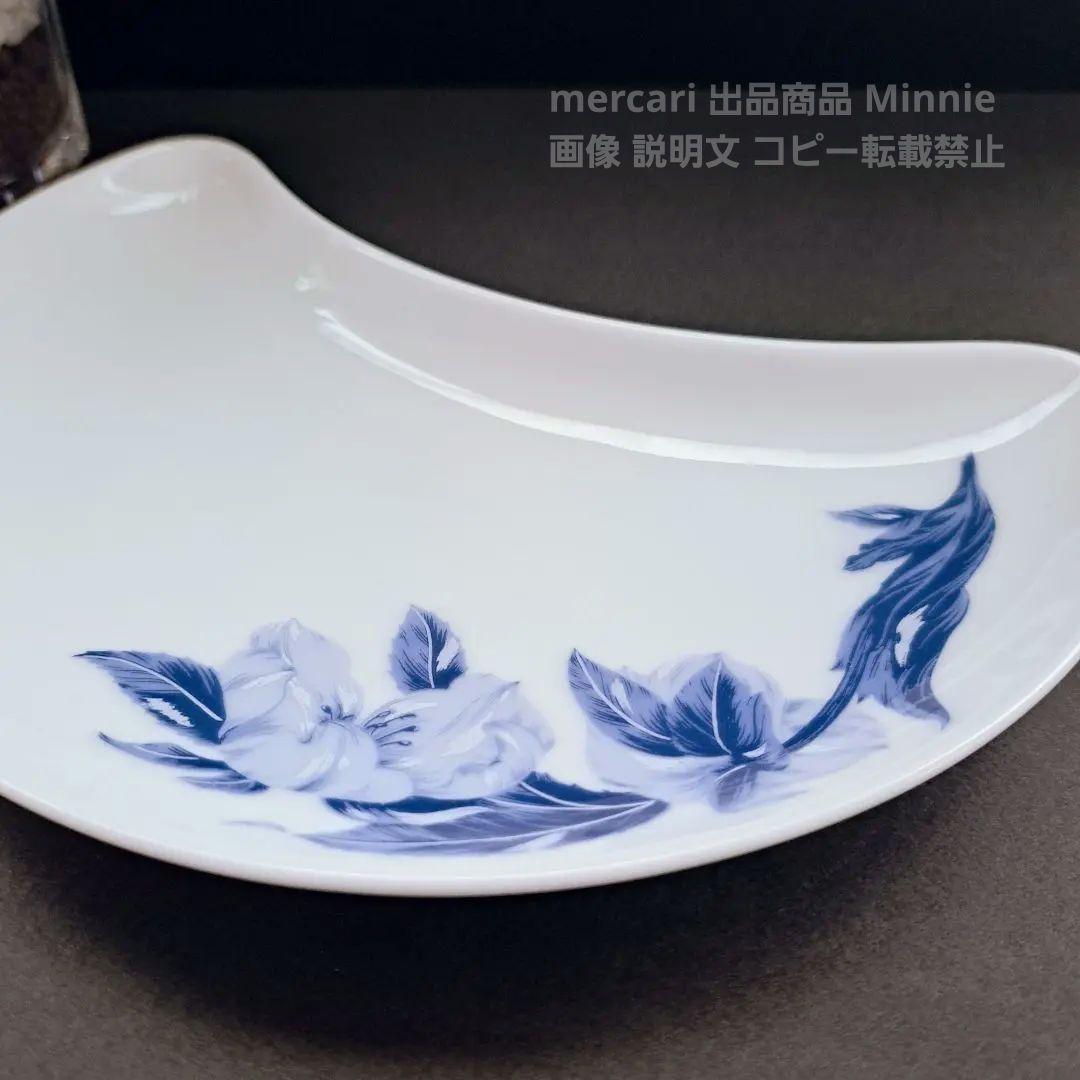 宮内庁御用達★深川製磁★オリエンタルブルー★クレセントプレート★２枚★１枚未使用