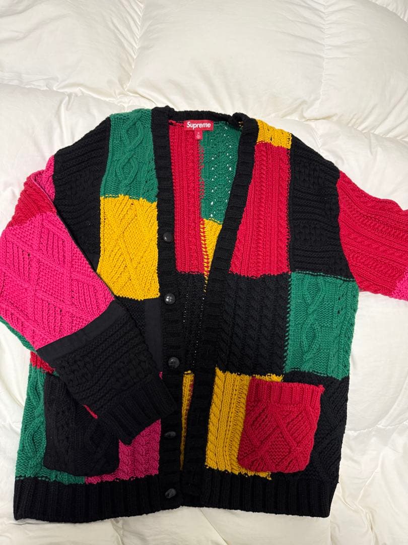 23awシュプリーム パッチワークケーブルニットカーディガン 新品未使用