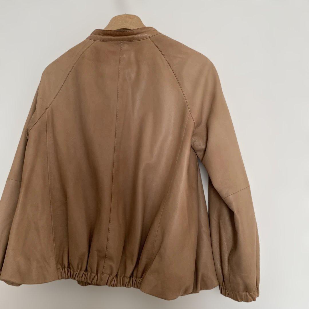 美品　ビアズリー　BEARDSLEY　ラムレザージャケット　ノーカラー　キャメル