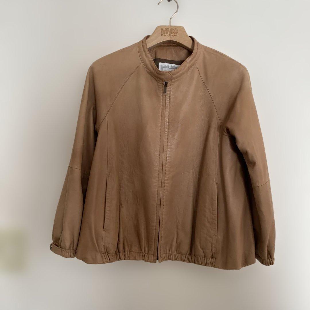 美品　ビアズリー　BEARDSLEY　ラムレザージャケット　ノーカラー　キャメル