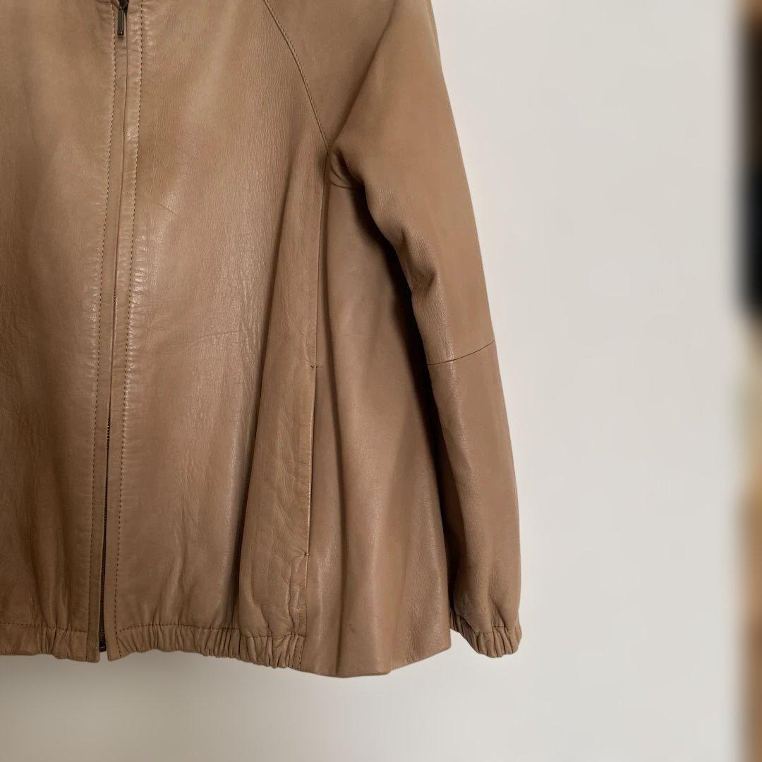 美品　ビアズリー　BEARDSLEY　ラムレザージャケット　ノーカラー　キャメル