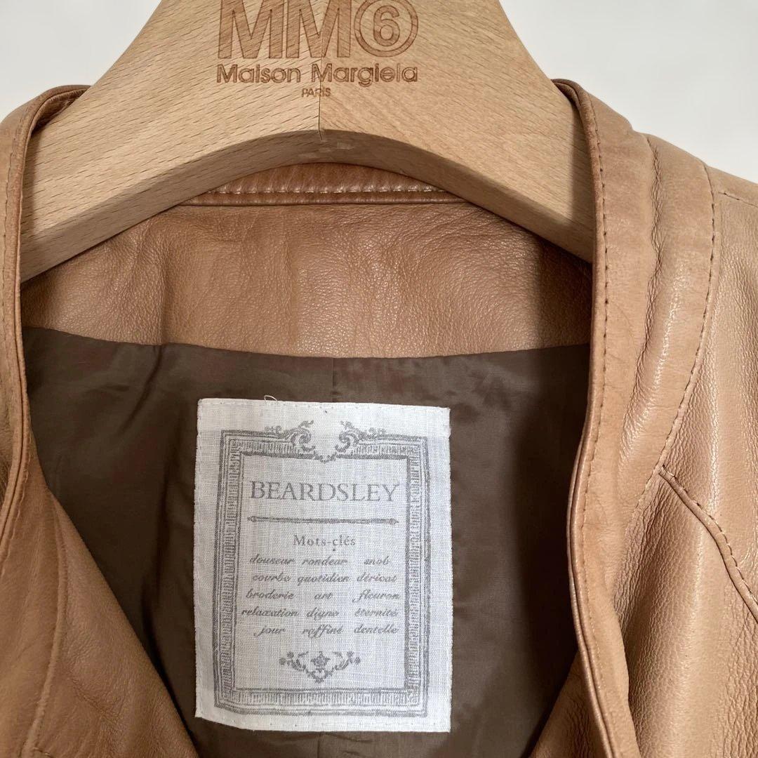 美品　ビアズリー　BEARDSLEY　ラムレザージャケット　ノーカラー　キャメル