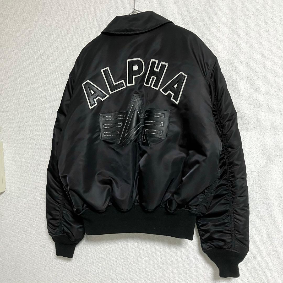 美品　ALPHA CWU-45P レザーバックプリント　ブラック　Lサイズ