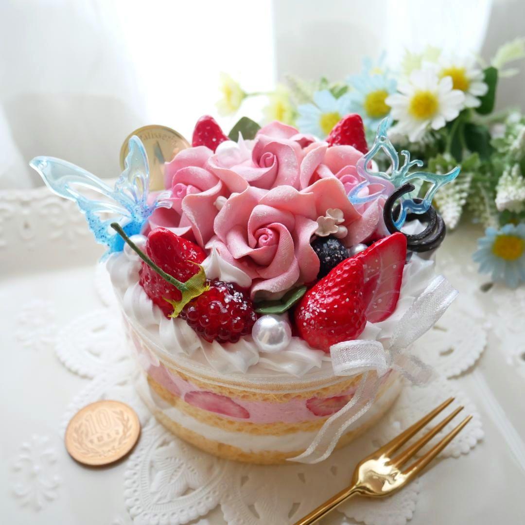 【ひび様】フェイクスイーツ◆五輪の華やかピンクローズ♡ホールケーキ◆リアルサイズ