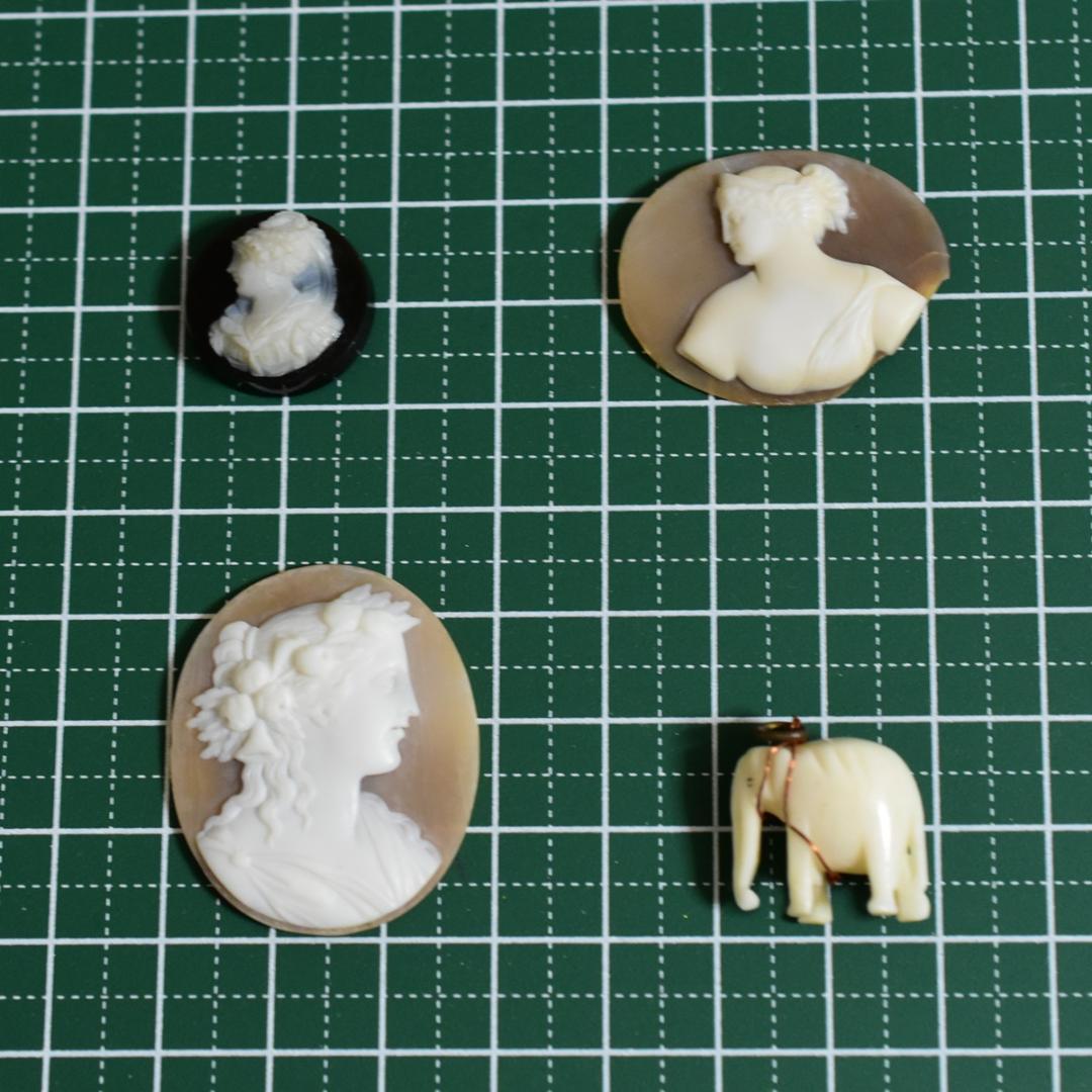 アンティーク 非加熱黒瑪瑙 貴婦人のハードストーンカメオルース/裸石
