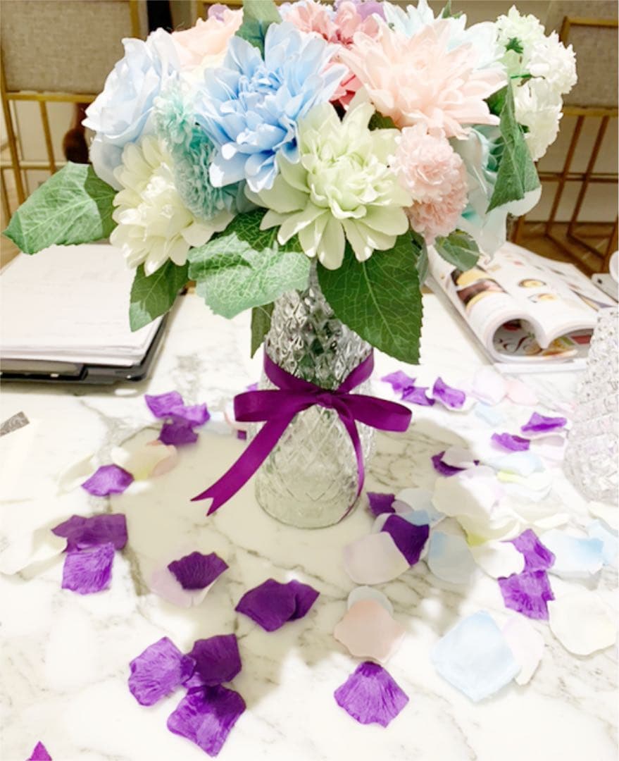 結婚式 ウェディング 高砂 各卓テーブル 装花 花びら 花瓶