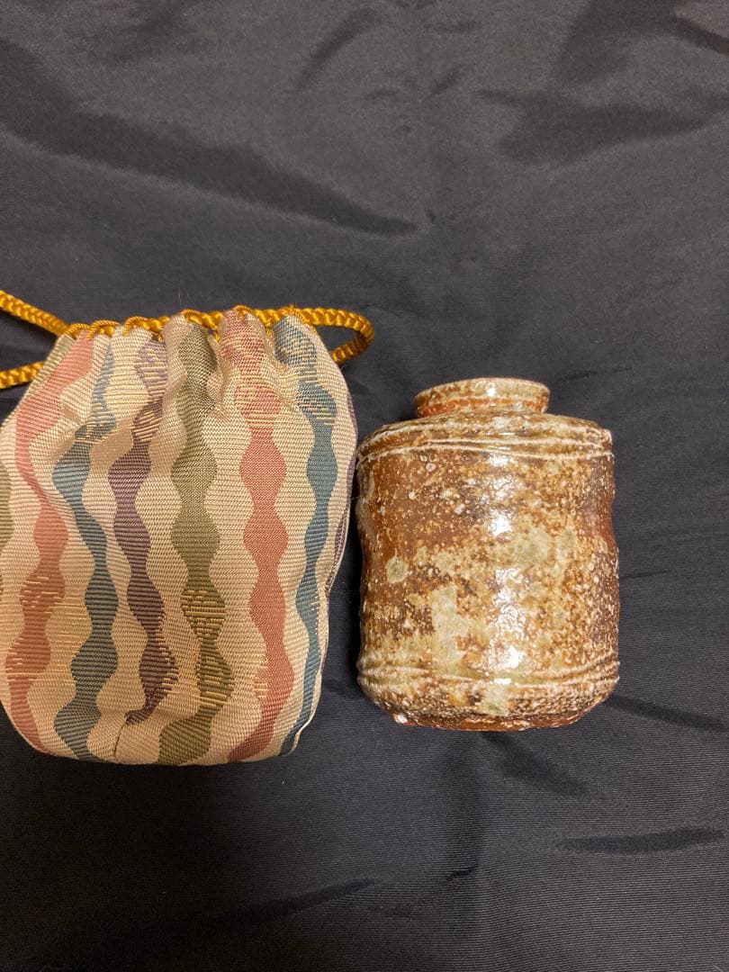 名工【高橋楽斎】信楽茶入 共箱・仕覆付 景色豊かな土味 逸品 茶道具 時代