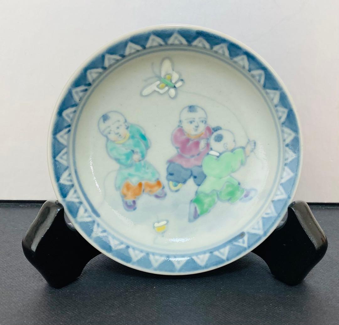 佐藤走波（五代）染錦　唐子遊図　三寸皿5枚