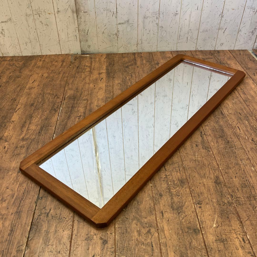 昭和レトロ 木製フレーム 隅切り 壁掛けミラー ウォールミラー 鏡 姿見 ミラー