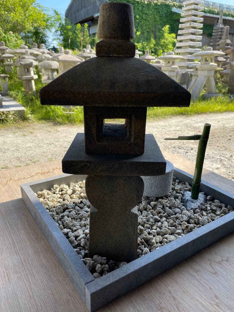 日本庭園　ミニチュア　国産品　手作り 織部灯籠　蹲　オリジナル　筧　セット品