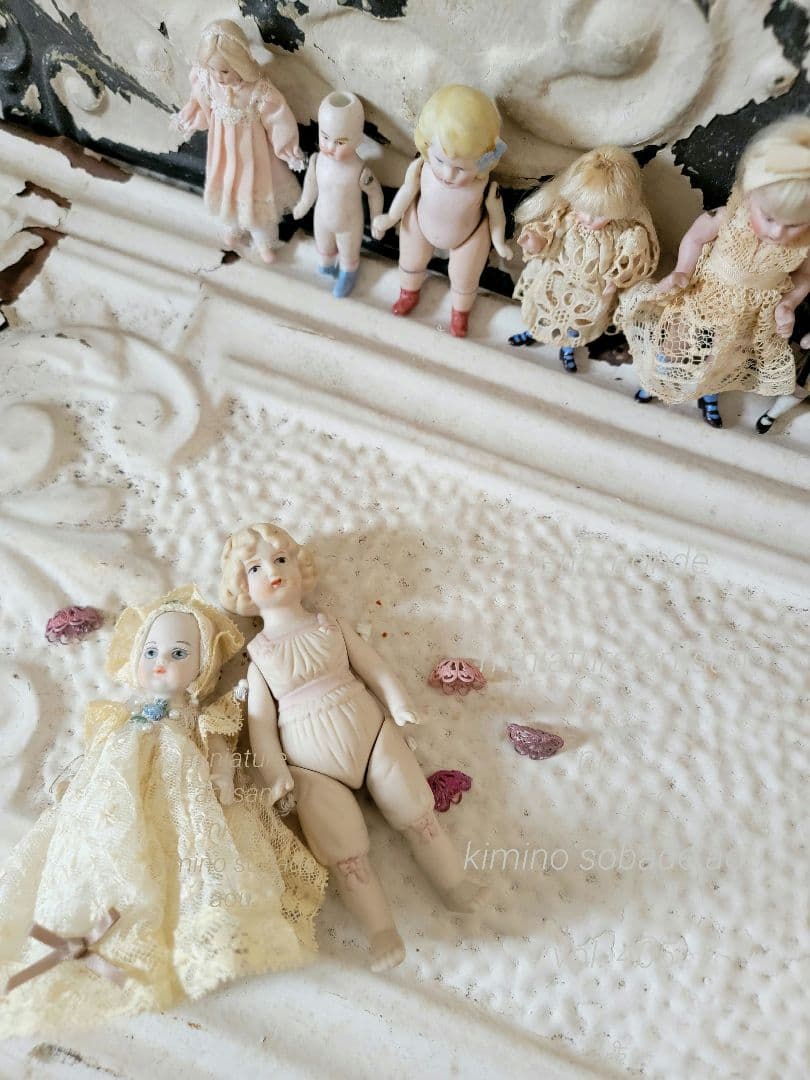 ▼ 超希少　ヴィンテージビスクドール　ピンクセイラー　リボン　手足ジョイント