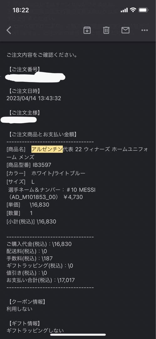 【正規品】【即日発送】アルゼンチン代表 ユニフォーム メッシ マーキング