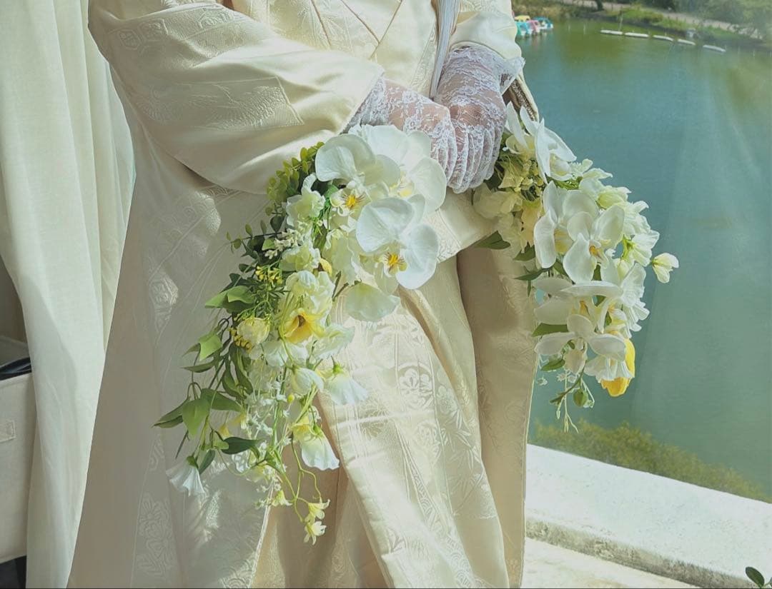 バレリーナブーケ ウェディングブーケ ブートニアセット ホワイト