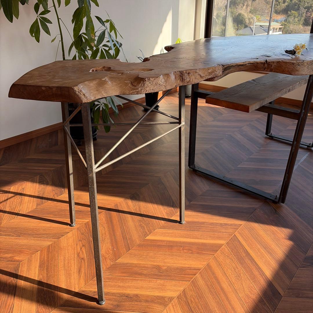 天然木一枚板　アイアンサイドテーブル