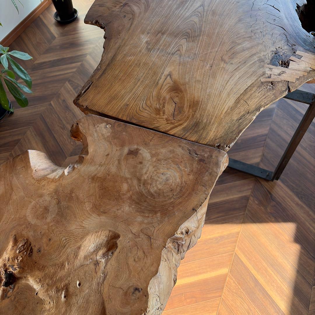 天然木一枚板　アイアンサイドテーブル