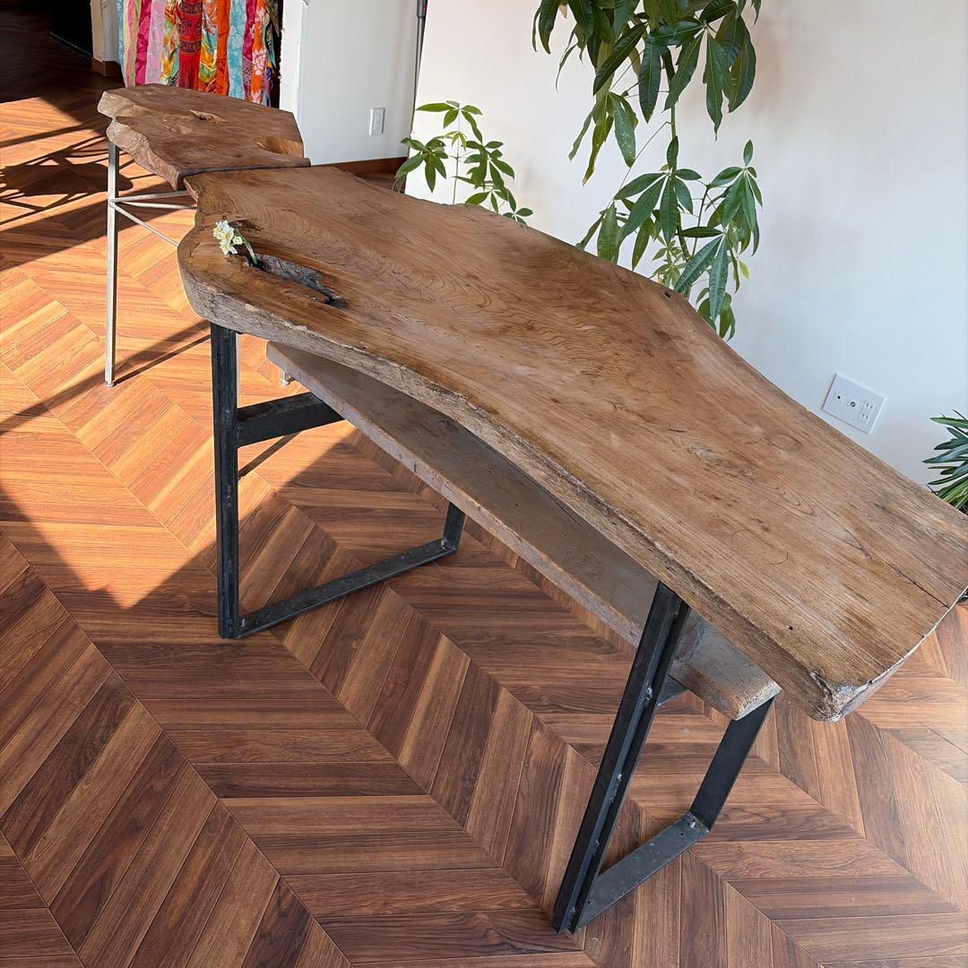 天然木一枚板　アイアンサイドテーブル