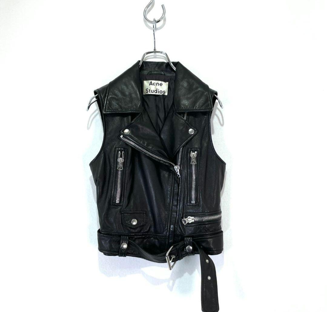 Acne Studios ブラックレザー ノースリーブ　ダブルライダースベスト