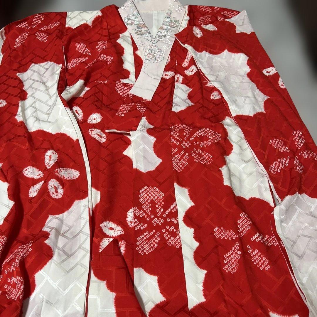 振袖と長襦袢のセット　栗山吉三郎　落款あり　京紅型　桜楓市女笠 　水色　小柄な方