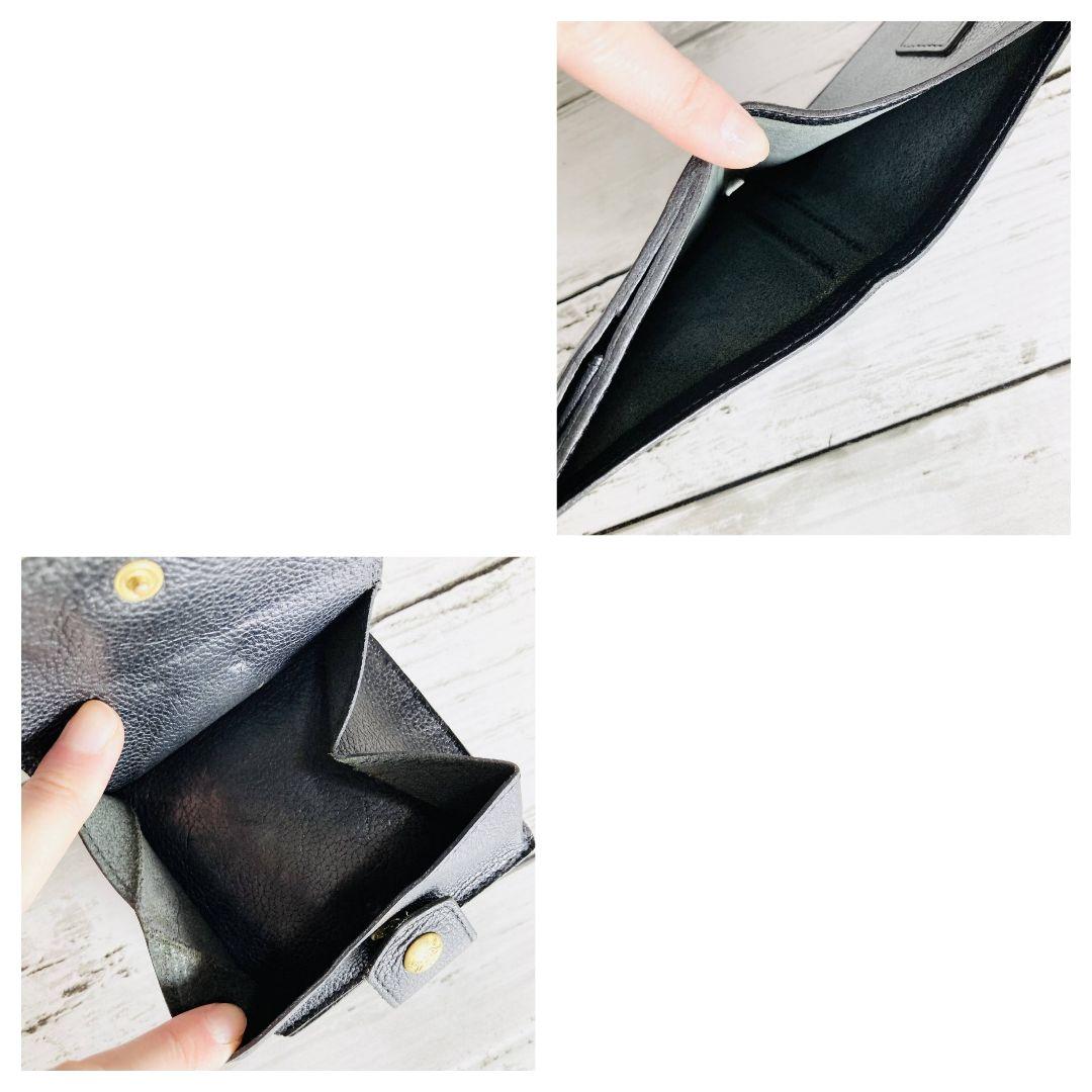 パンダさま専用【高級感漂う美しい本革】折り財布　黒　バイソン刻印　ミニマル