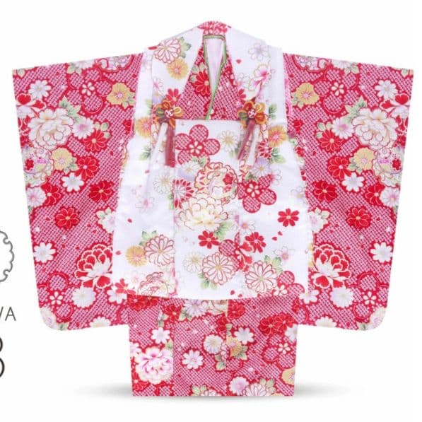 七五三３歳女の子　着物・被布・長襦袢セット　髪飾り　シュシュつき