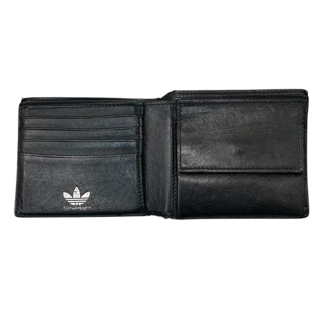希少✨バレンシアガ アディダス コラボ 二つ折り財布 ロゴ レザー ブラック