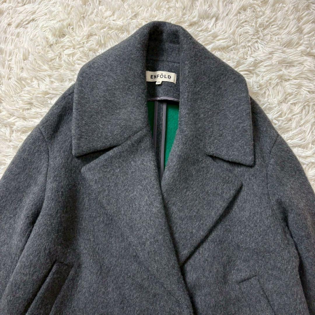 【未使用級】エンフォルド ウール リバーコート チェスター コクーン グレー×緑