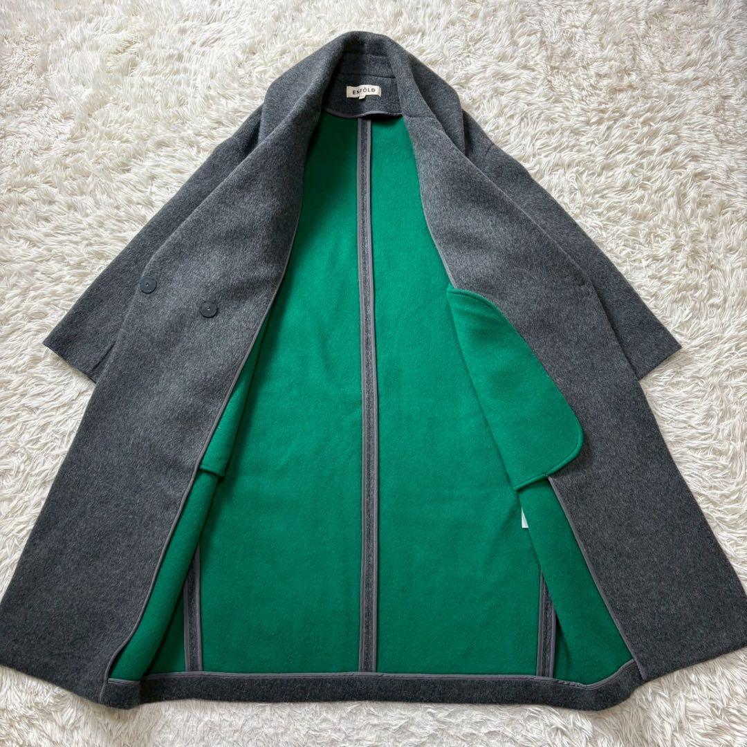 【未使用級】エンフォルド ウール リバーコート チェスター コクーン グレー×緑