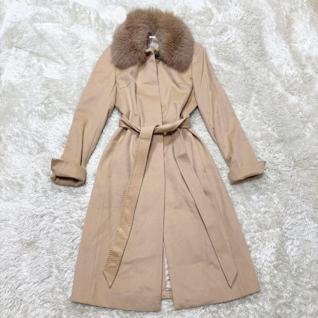 カシミヤ100% フォックスファー ロングコート ベルト付き Rue de B