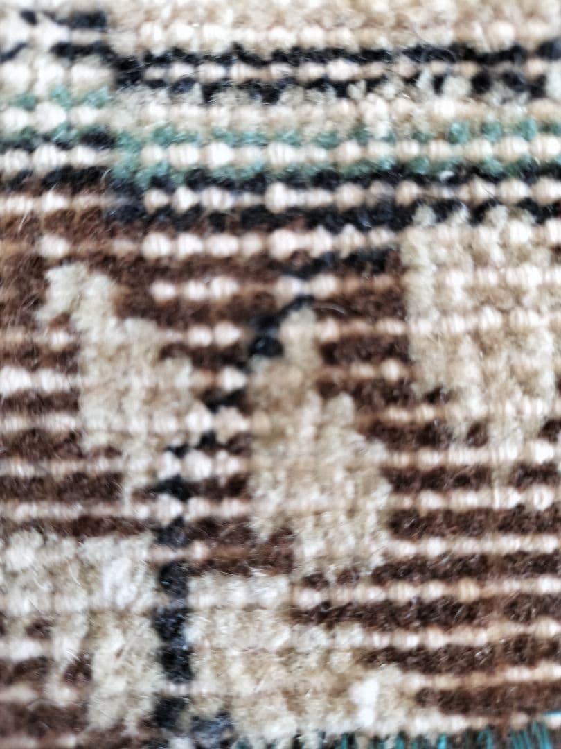 ベージュとブラウン　エメラルドグリーンのトルコラグNo.746