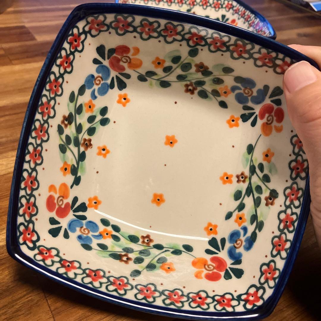 ポーリッシュポタリー角皿4枚セット