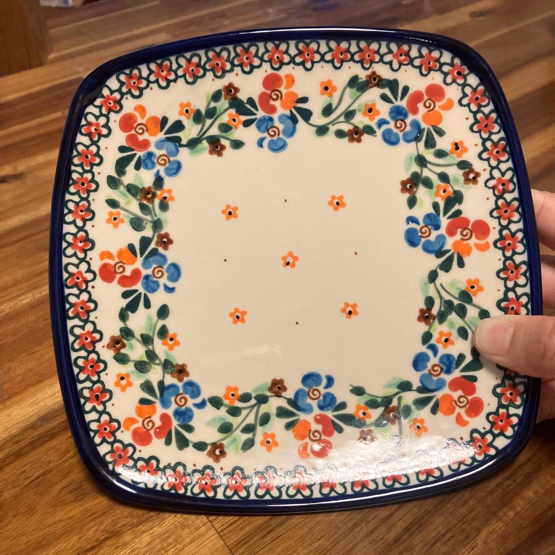 ポーリッシュポタリー角皿4枚セット