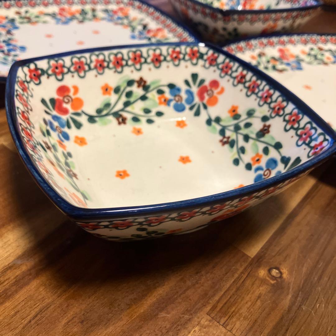 ポーリッシュポタリー角皿4枚セット